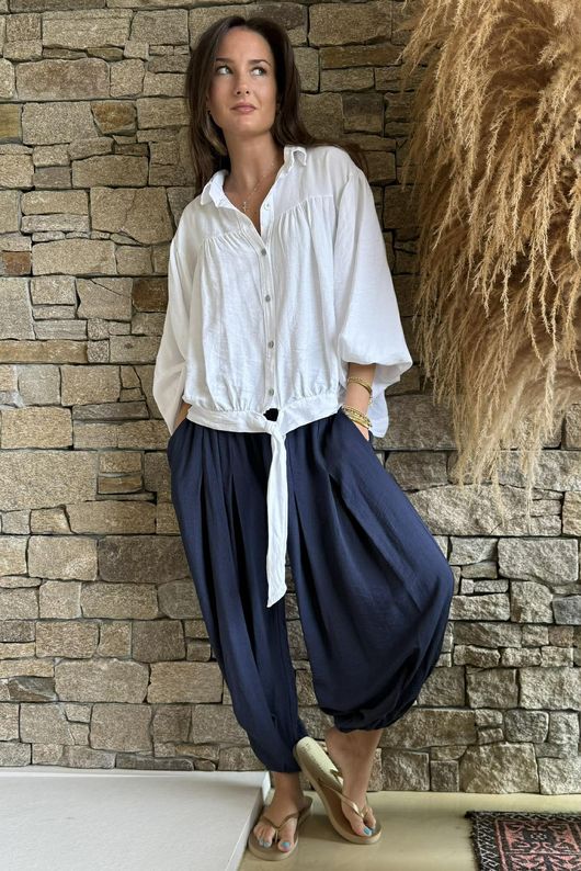 Basso Tie Smock Blouse White